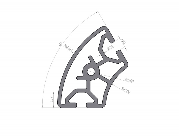 Aluminum profile R30x60 60 ° slot 6 I-type